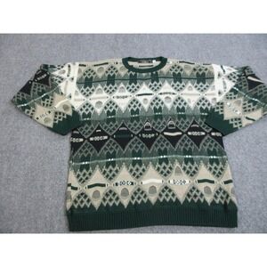 VINTAGE Protege Collection Sweater Mens 2XLT Green Abstract Knit Made USA 90s‎